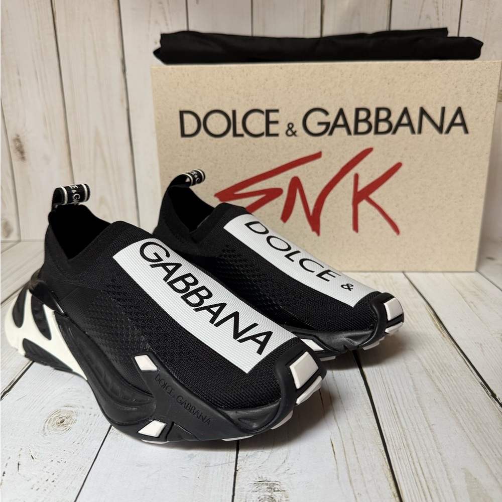 Dolce & Gabbana Fast Logo Stripe Sock Sneakers Black/White Sz 35 / 5